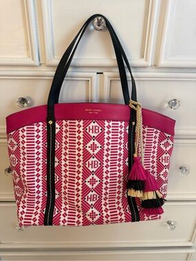 henri bendel Hot Pink Geometric Tote with Black Straps